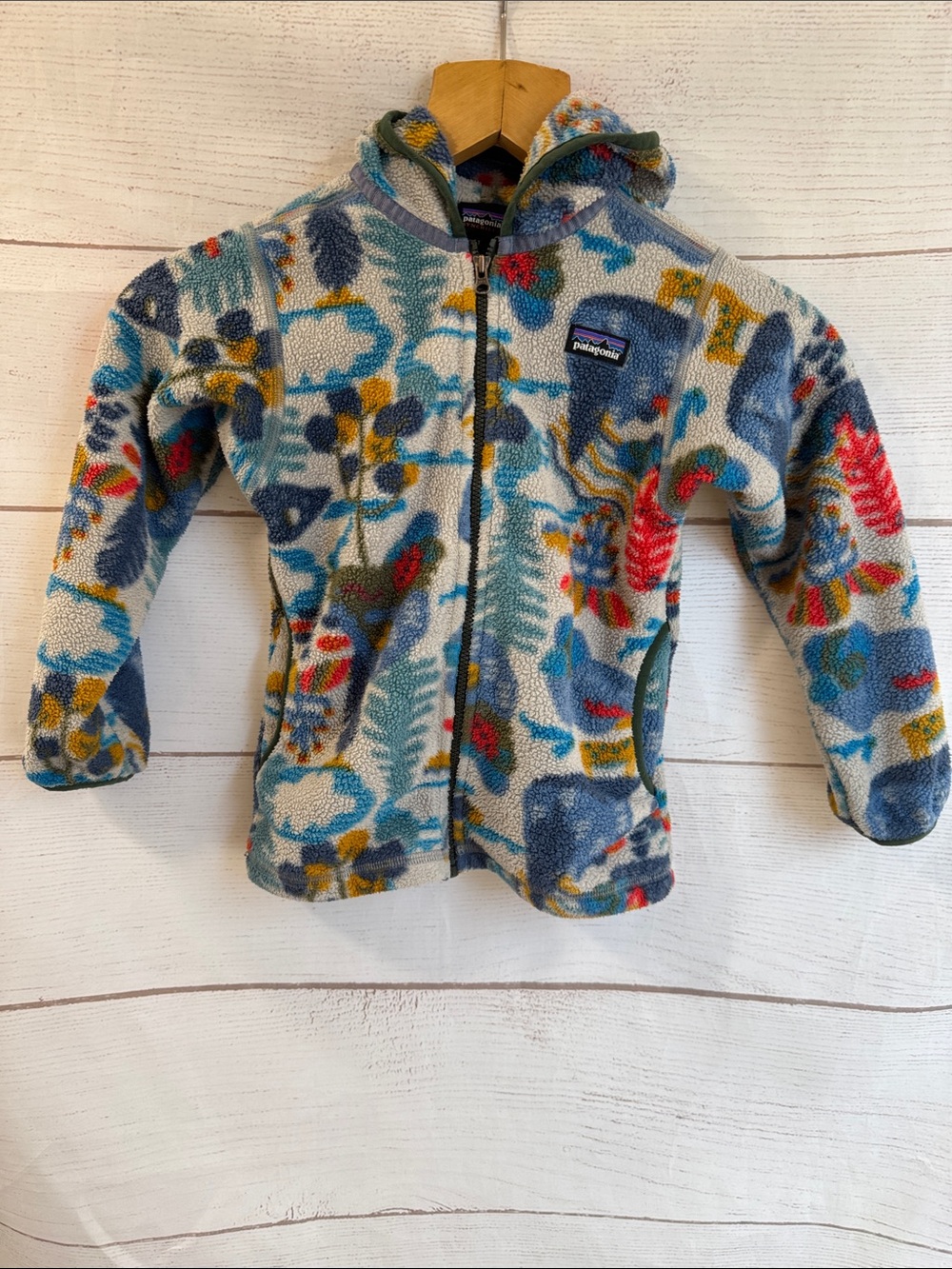 Kids Toddler Patagonia Synchilla Multicolor Floral Sherpa Zip Hoodie size 5T